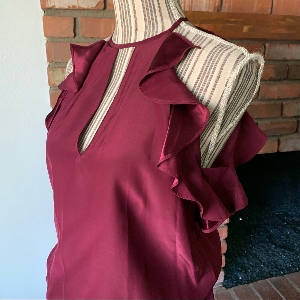Amanda Uprichard Maroon Silk Ruffle Mini Dress S - Picture 4 of 7